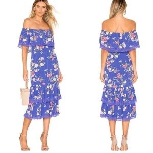 Lovers + Friends Floral Off-Shoulder Blue Midi Dress XS